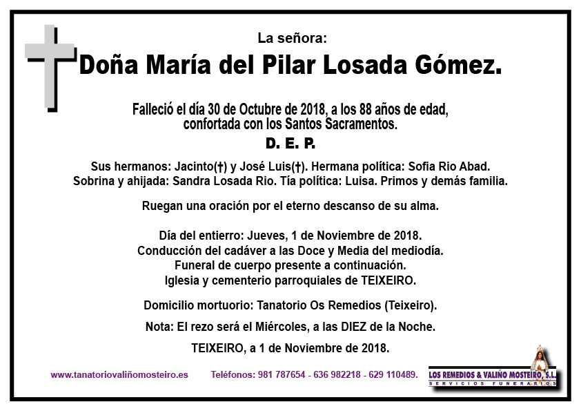 Esquela de Maria del Pilar Losada Gómez